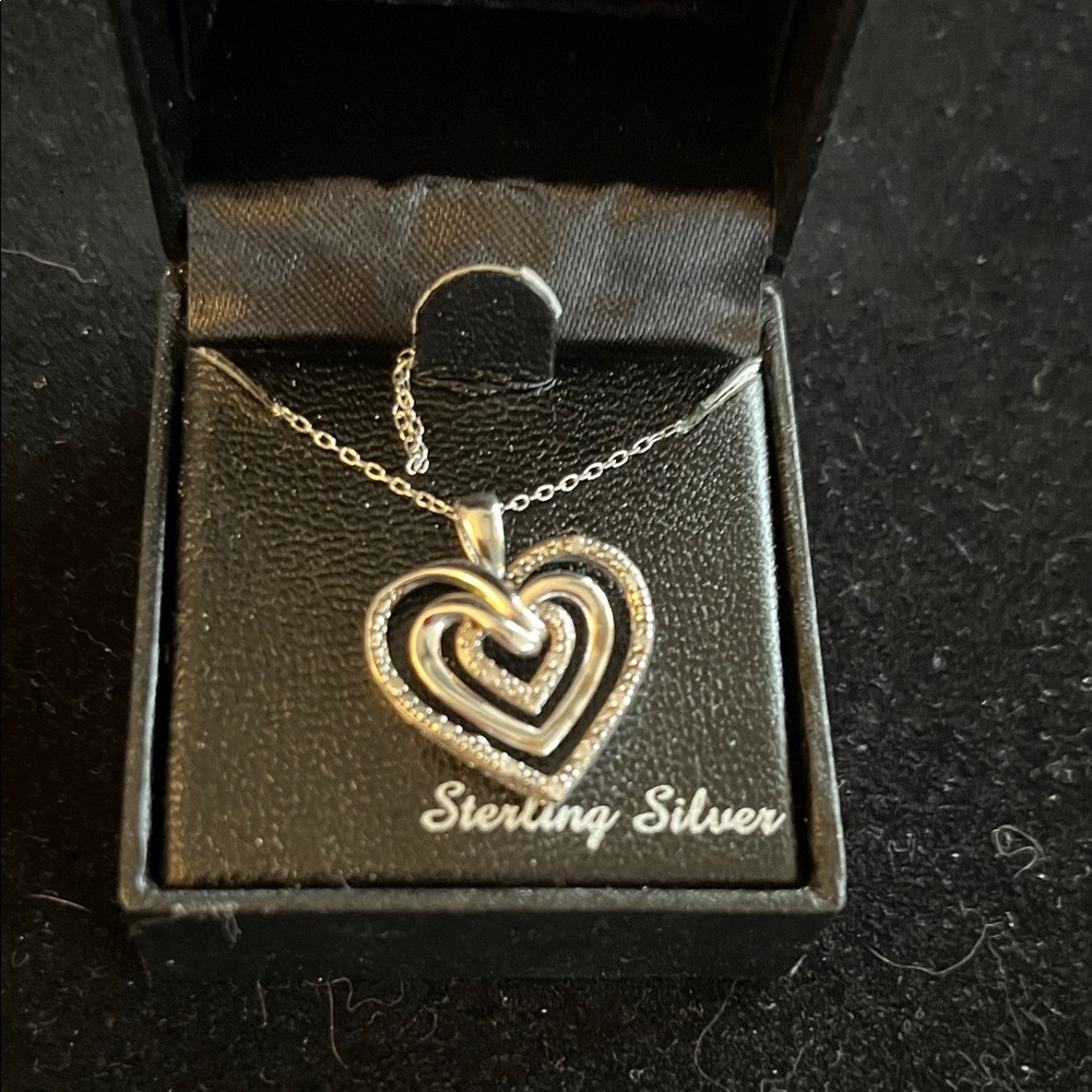 Triple Heart Sterling Silver with Diamonds Necklace
